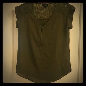 Olive Green Zipper Blouse